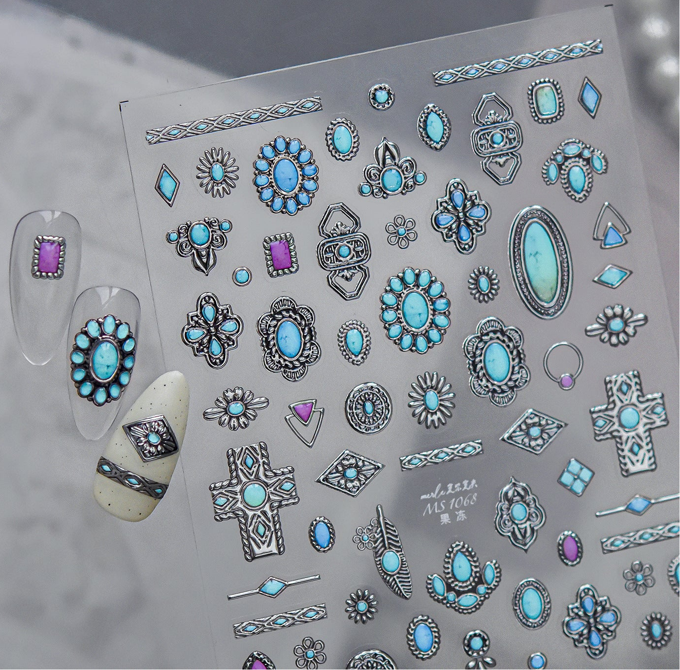 Turquoise Boho Nail Art Stickers - 3D Western Style Decals