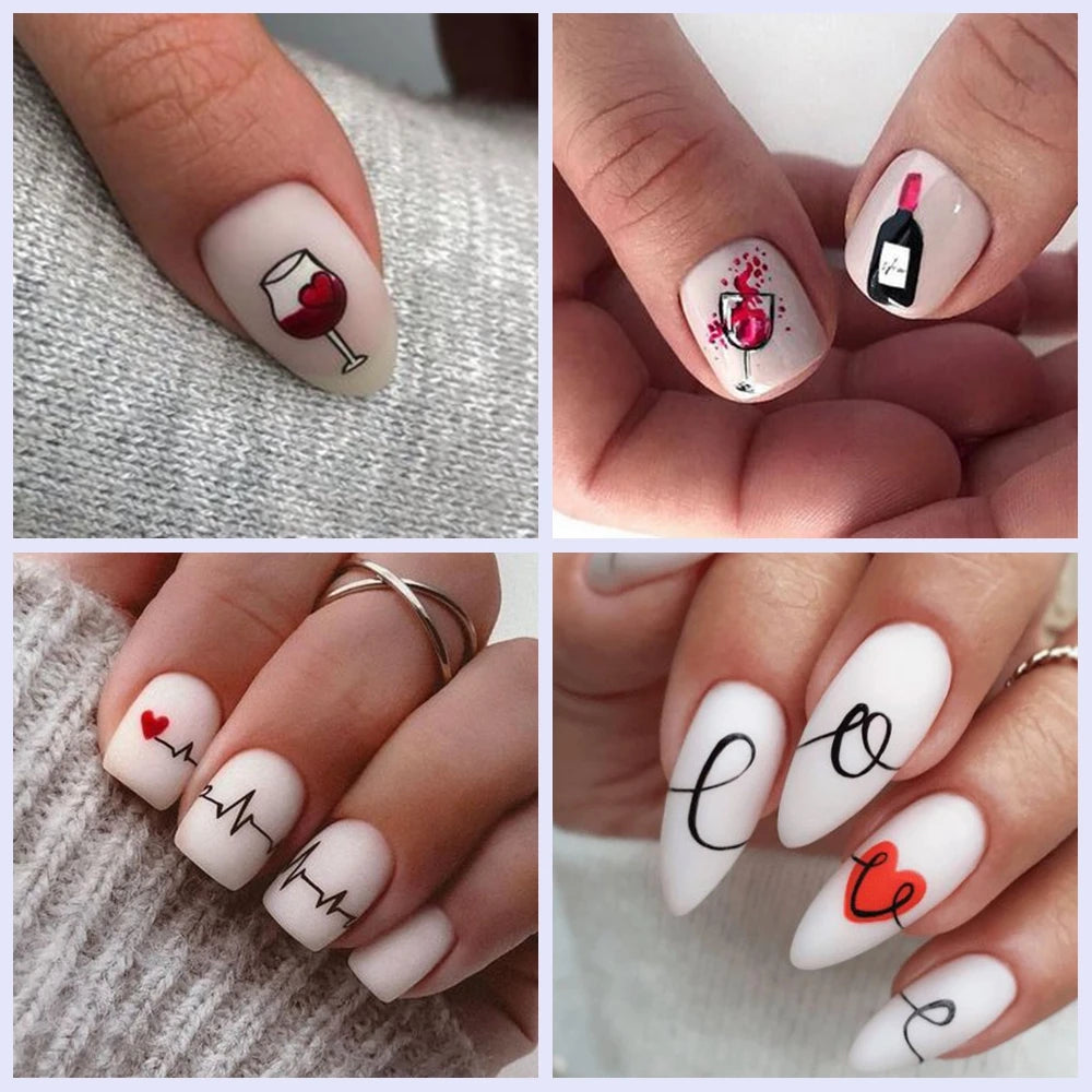 Valentine's Day Nail Water Decals | Cute Doodle Love Heart Slider Stickers
