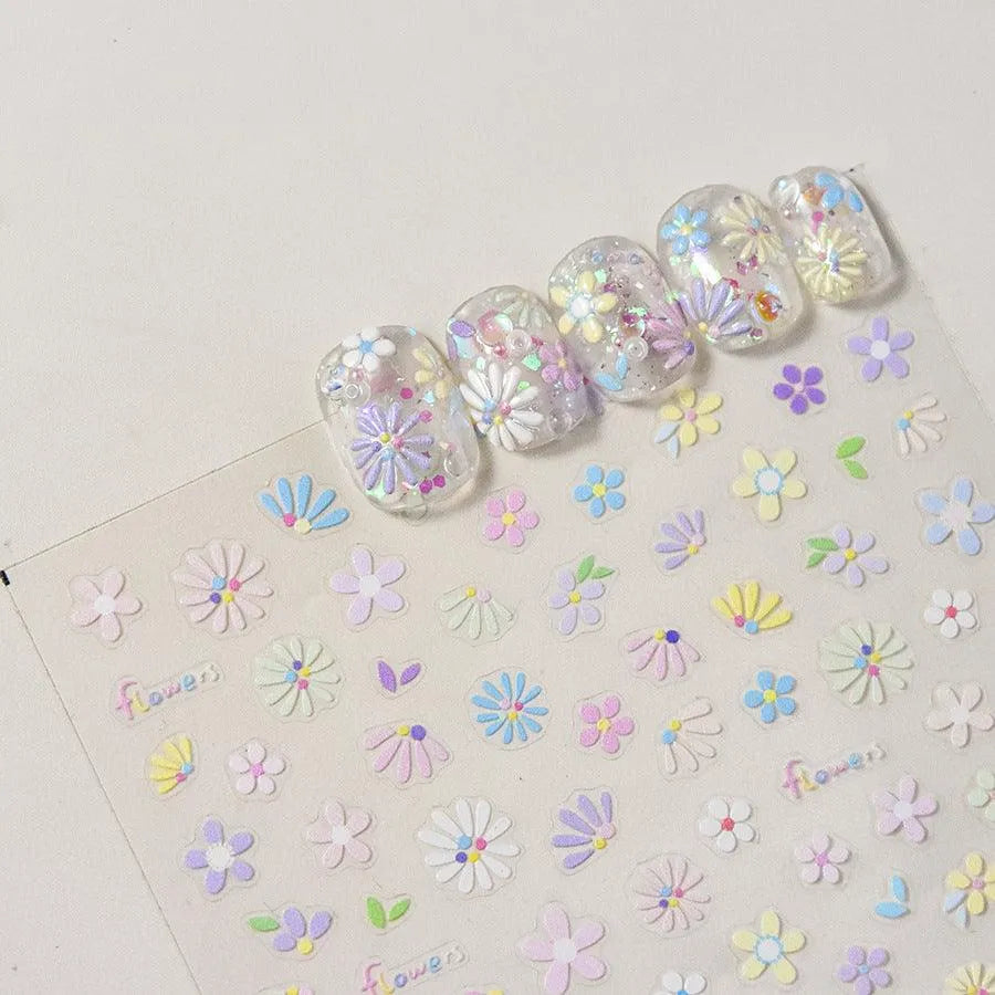 Valentines Love Heart Nail Art Stickers Flowers Adhesive Embossed Sticker Decals 
