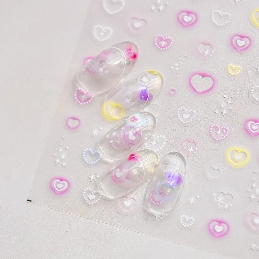 Valentines Love Heart Nail Art Stickers Flowers Adhesive Embossed Sticker Decals 