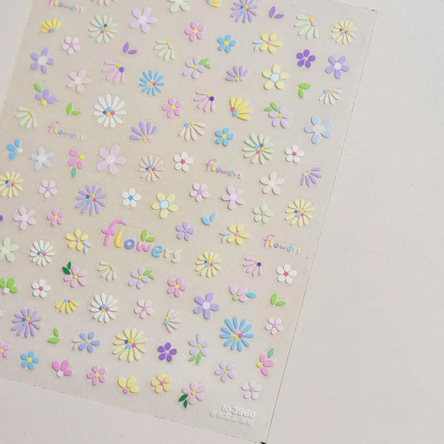 Valentines Love Heart Nail Art Stickers Flowers Adhesive Embossed Sticker Decals 