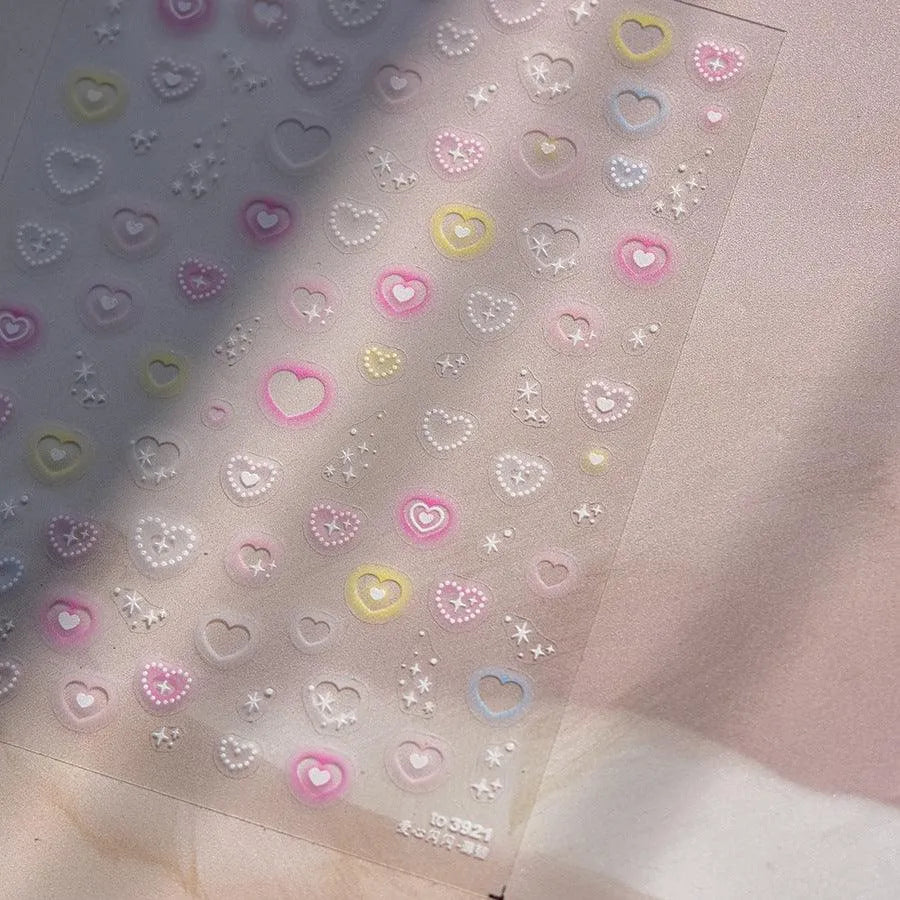 Valentines Love Heart Nail Art Stickers Flowers Adhesive Embossed Sticker Decals 