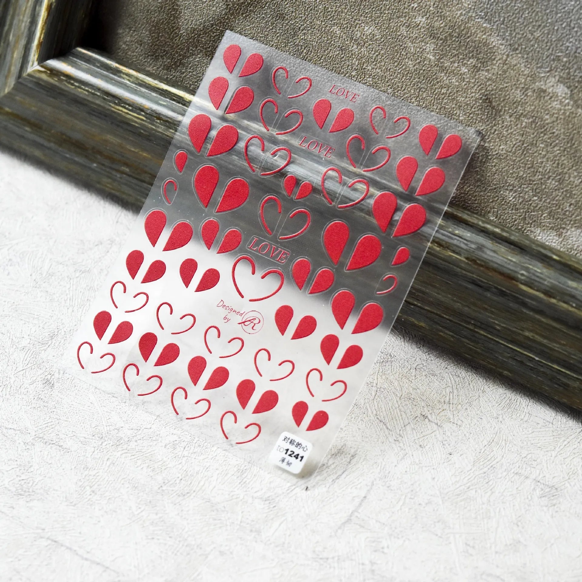 Valentines Nail Art Stickers Red Symmetrical Love Heart Design Adhesive Sticker Decals 