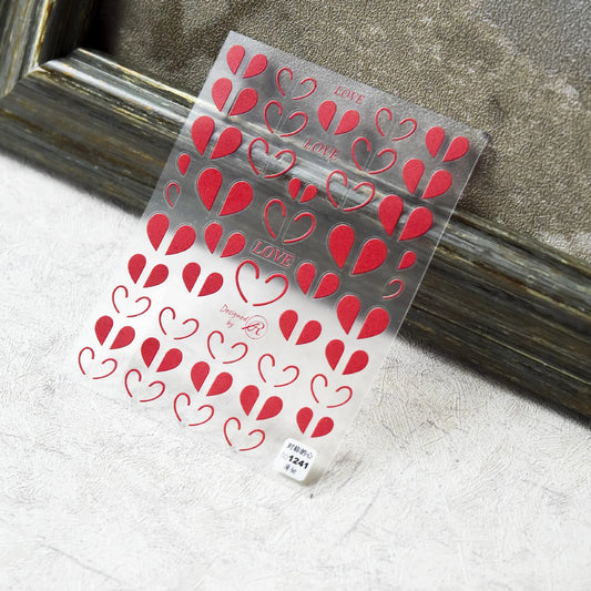 Valentines Nail Art Stickers Red Symmetrical Love Heart Design Adhesive Sticker Decals 