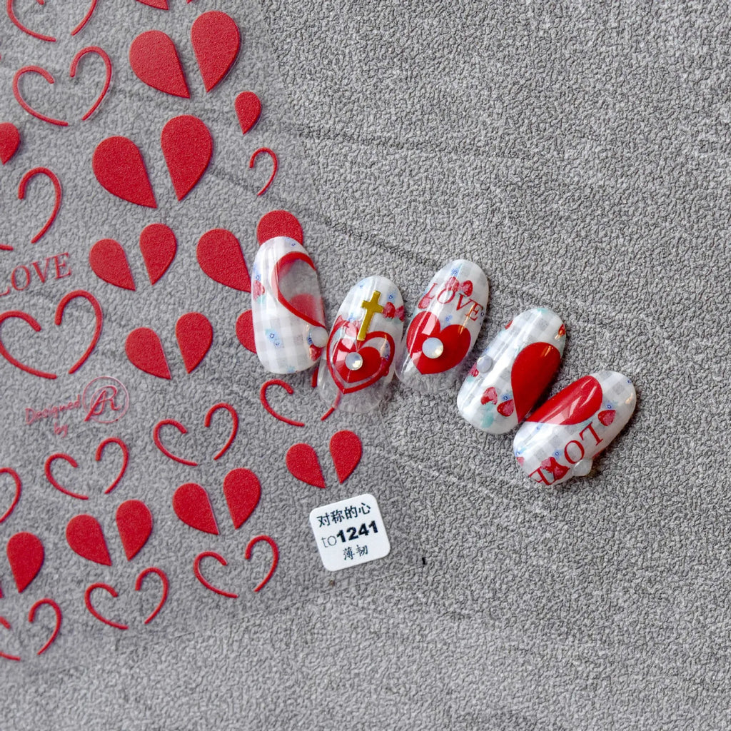Valentines Nail Art Stickers Red Symmetrical Love Heart Design Adhesive Sticker Decals 