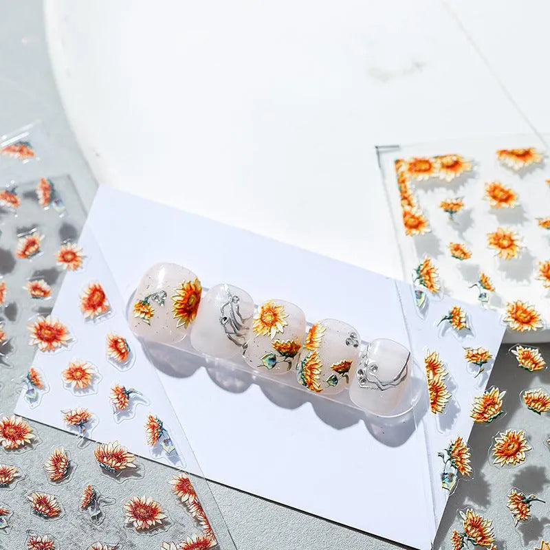 Vintage 5D Sunflower Nail Stickers | Artistic Painterly Summer & Fall Nail Art Decals TS1338