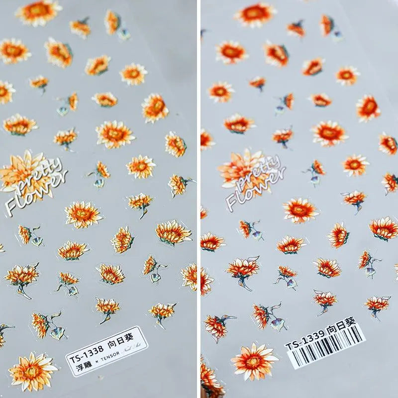 Vintage 5D Sunflower Nail Stickers | Artistic Painterly Summer & Fall Nail Art Decals TS1338