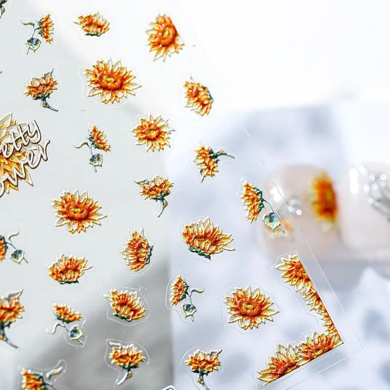 Vintage 5D Sunflower Nail Stickers | Artistic Painterly Summer & Fall Nail Art Decals TS1338