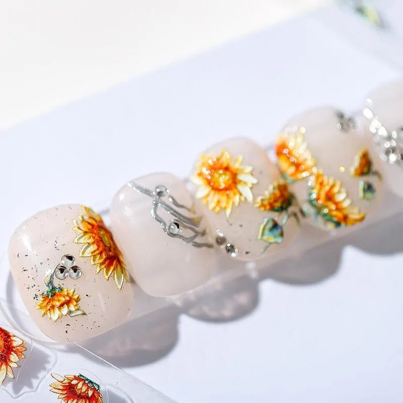 Vintage 5D Sunflower Nail Stickers | Artistic Painterly Summer & Fall Nail Art Decals TS1338