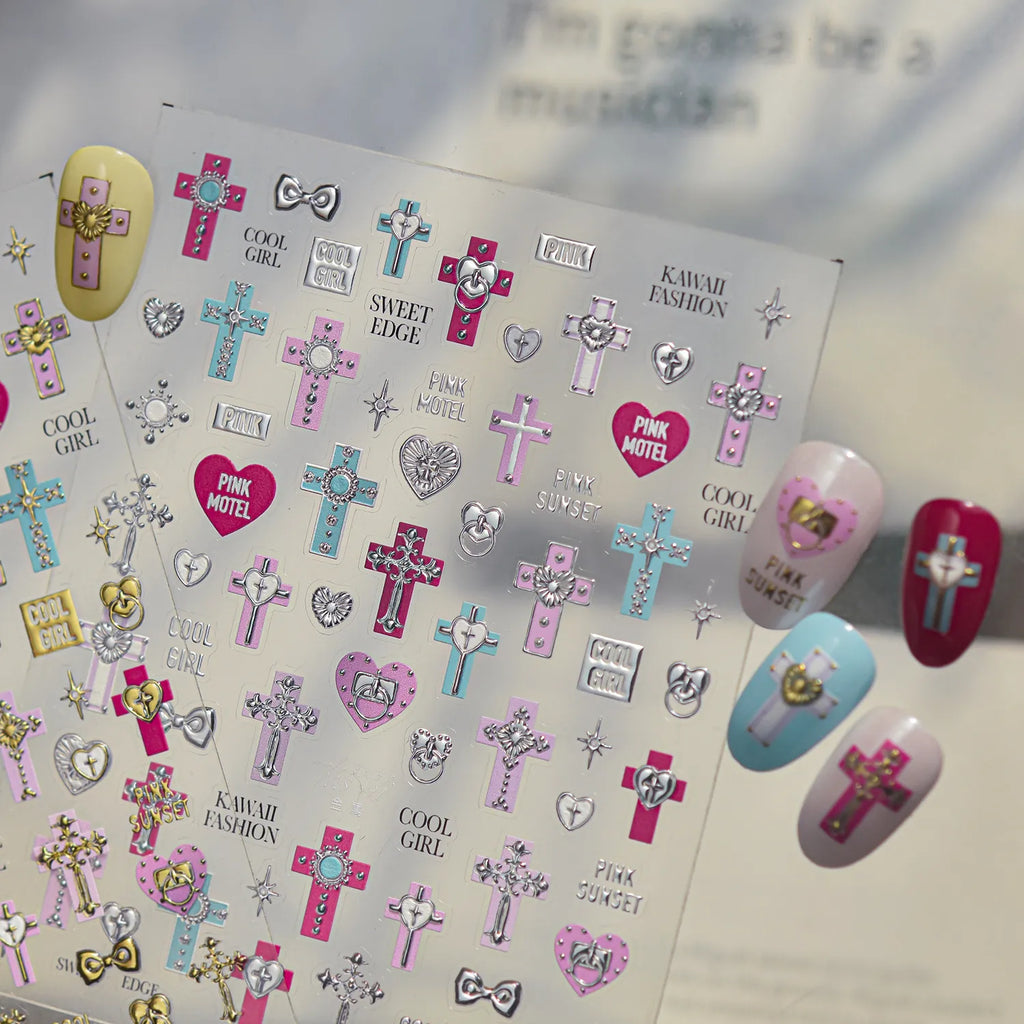 Vintage Angel & Cross 3D Nail Stickers - Coquette Baroque Decals 988
