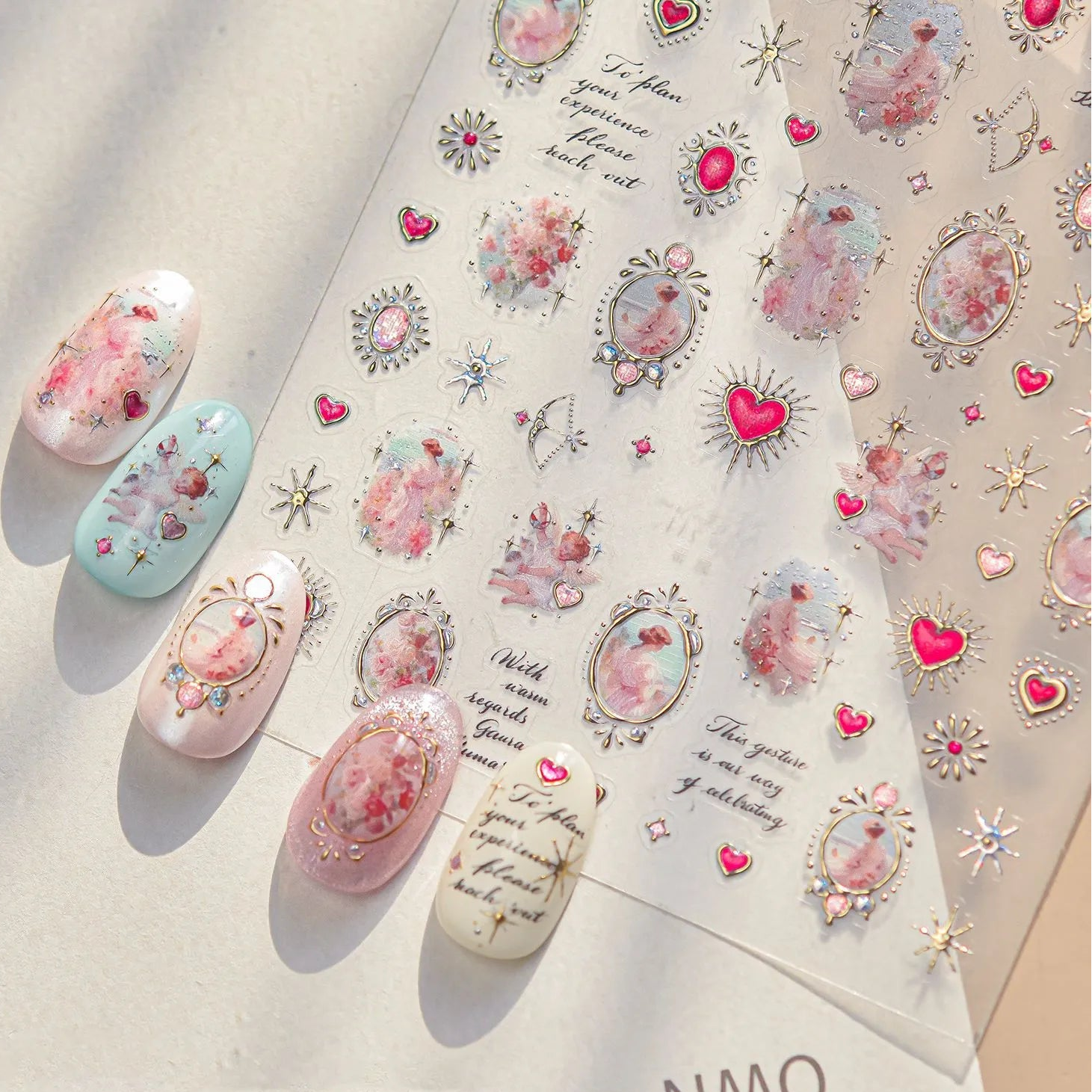 Vintage Angel & Cross 3D Nail Stickers - Coquette Baroque Decals