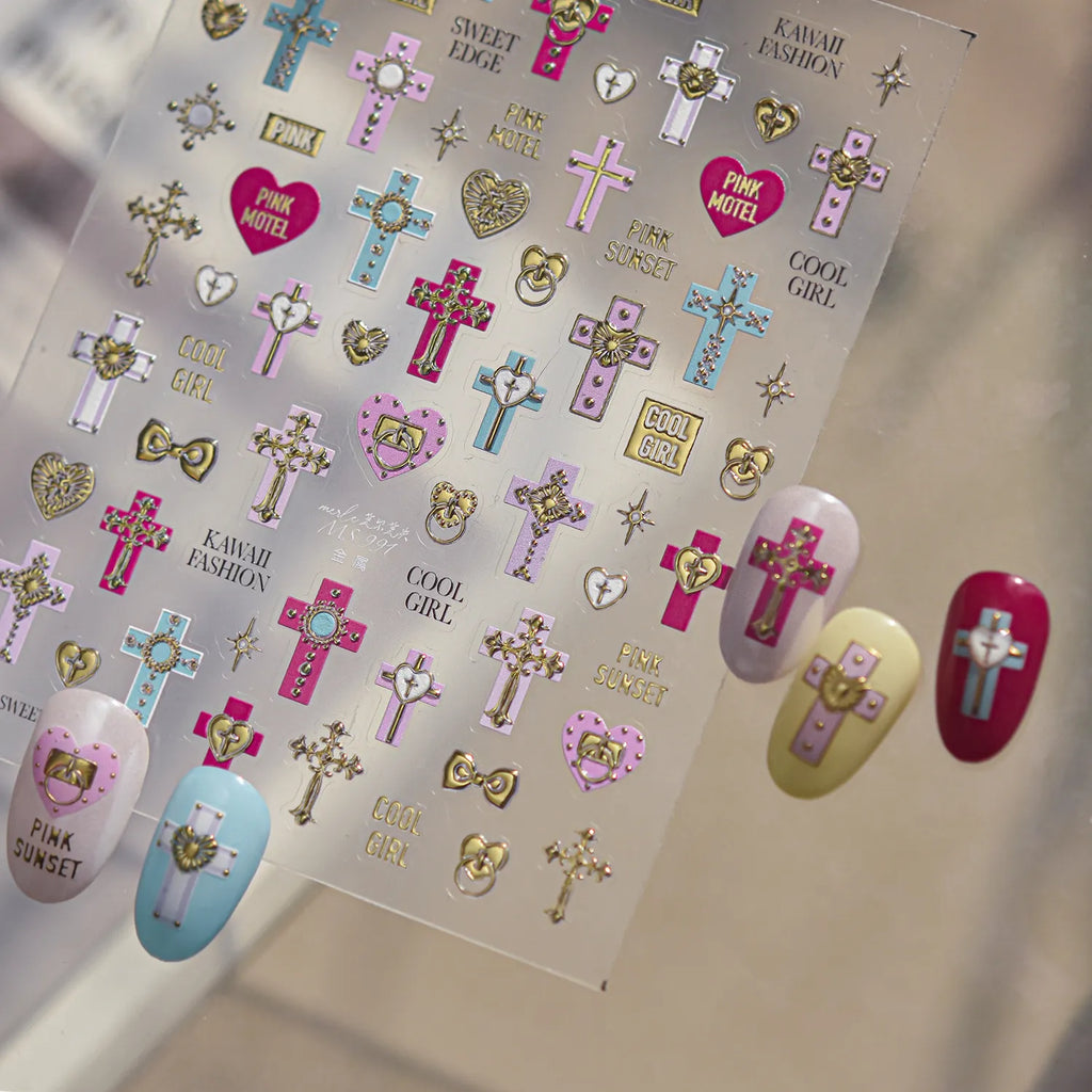 Vintage Angel & Cross 3D Nail Stickers - Coquette Baroque Decals