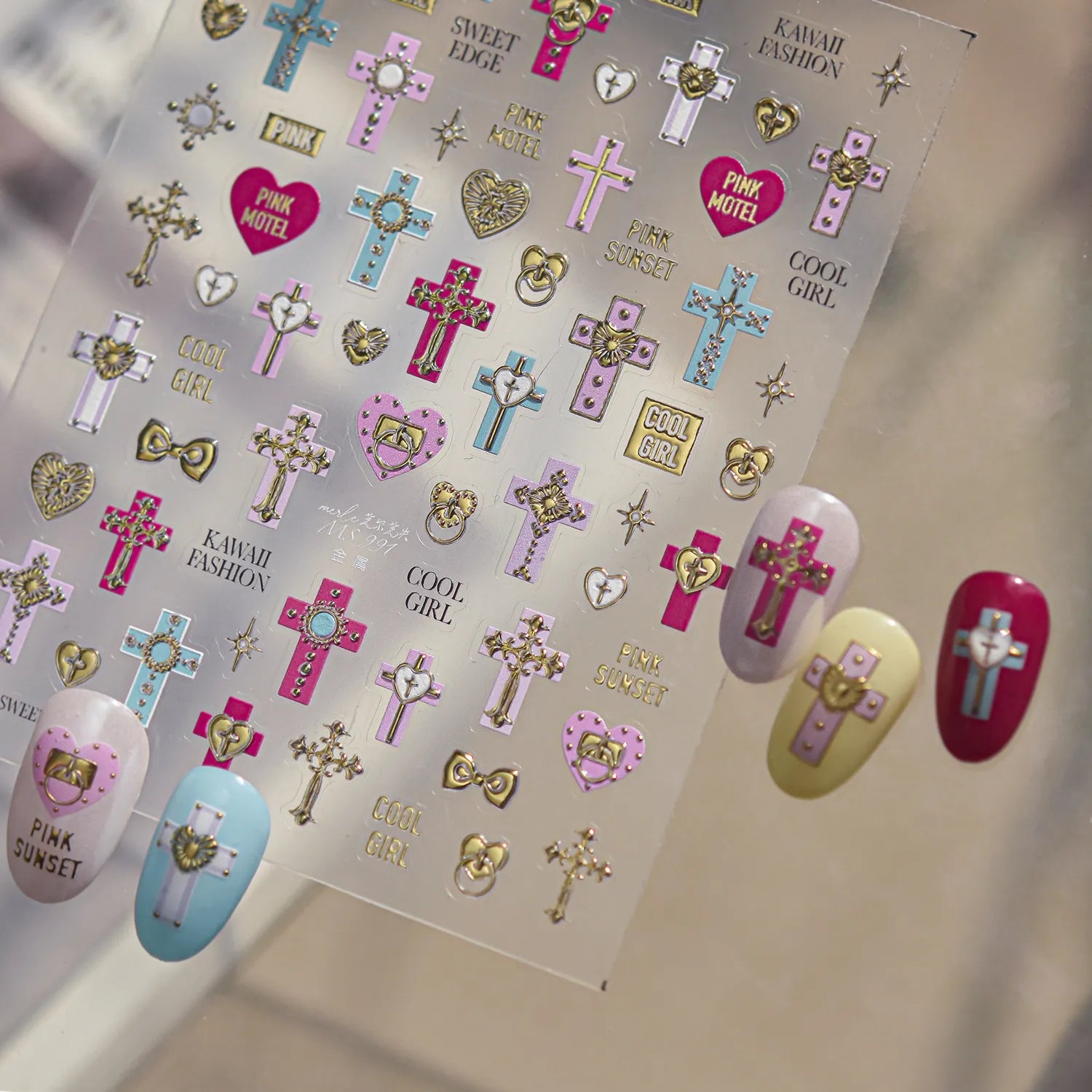 Vintage Angel & Cross 3D Nail Stickers - Coquette Baroque Decals