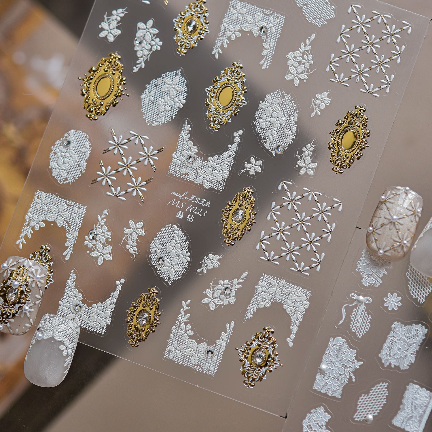 Vintage Baroque & White Lace 3D Embossed Nail Art Stickers 1023