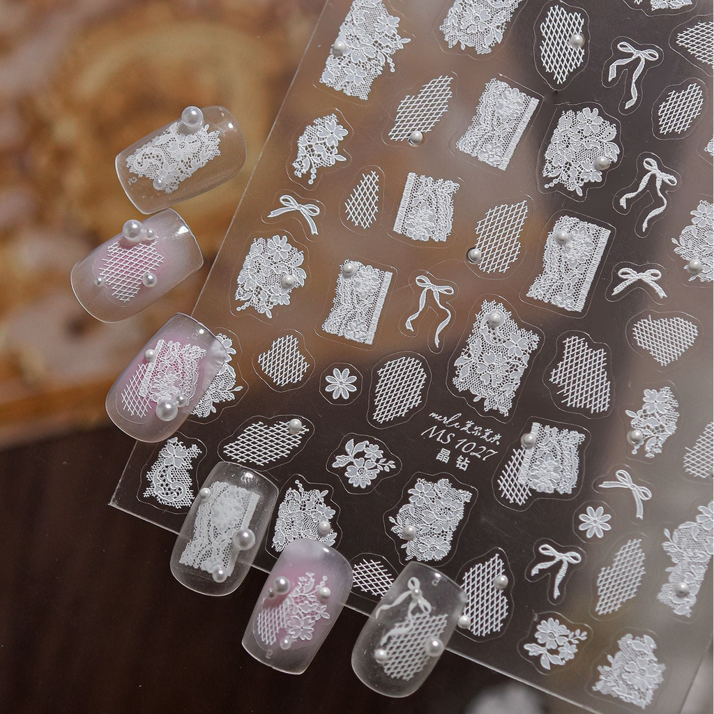 Vintage Baroque & White Lace 3D Embossed Nail Art Stickers 1023