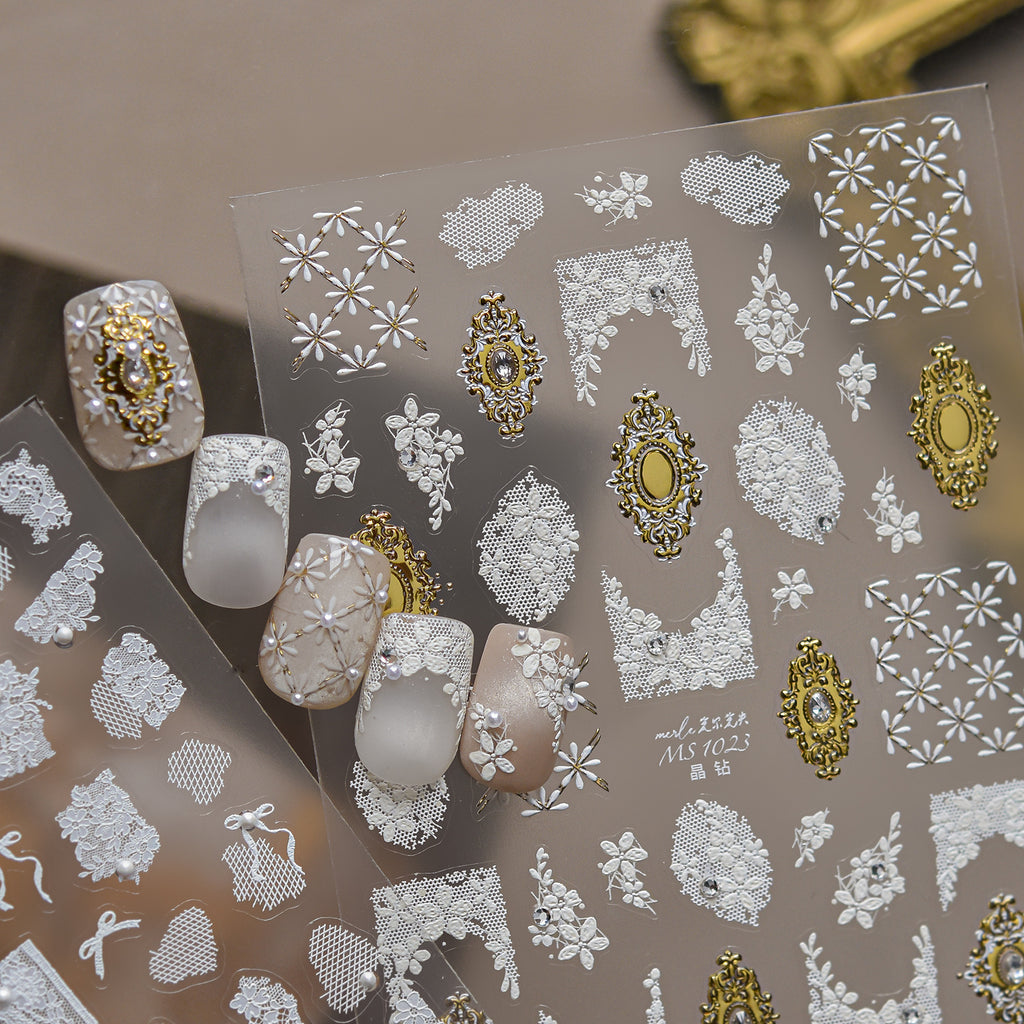 Vintage Baroque & White Lace 3D Embossed Nail Art Stickers 1023