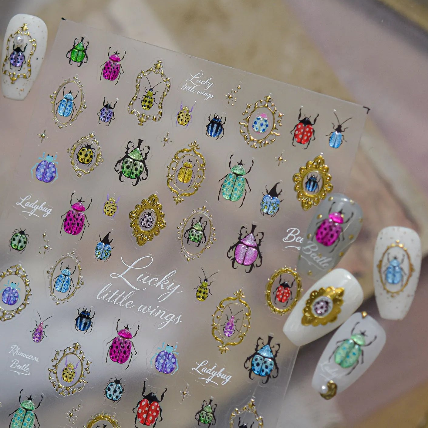 Vintage Beetle & Ladybug 3D Insect Nail Stickers - Botanical Nature Decals