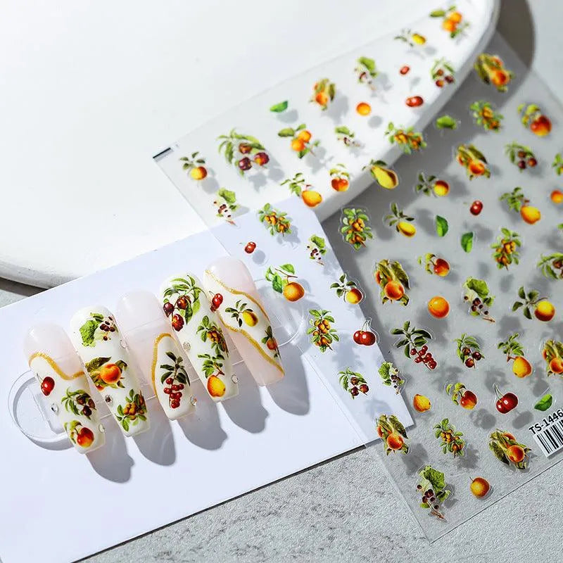 Vintage Fruit Nail Stickers | Artistic Botanical Cherry & Lemon Nail Art Decals TS1446