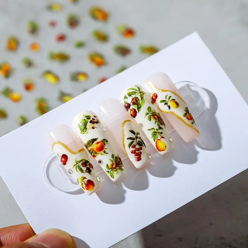 Vintage Fruit Nail Stickers | Artistic Botanical Cherry & Lemon Nail Art Decals TS1446