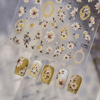 Vintage Gold Frame & Floral Nail Stickers - Elegant 3D Decals for Manicure to4985