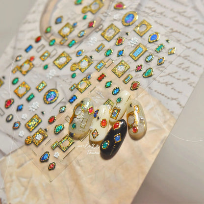 Vintage Gold Frame Gem Nail Art Stickers - Elegant 3D Luxury Decals MS740