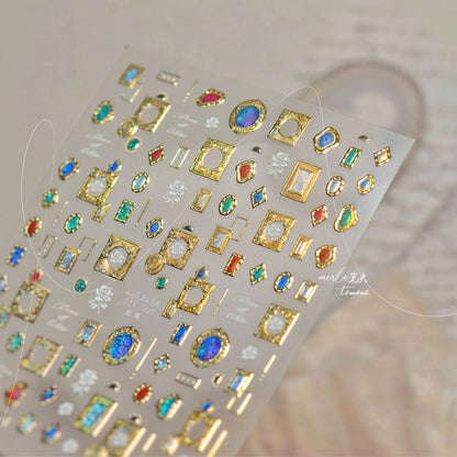 Vintage Gold Frame Gem Nail Art Stickers - Elegant 3D Luxury Decals MS740