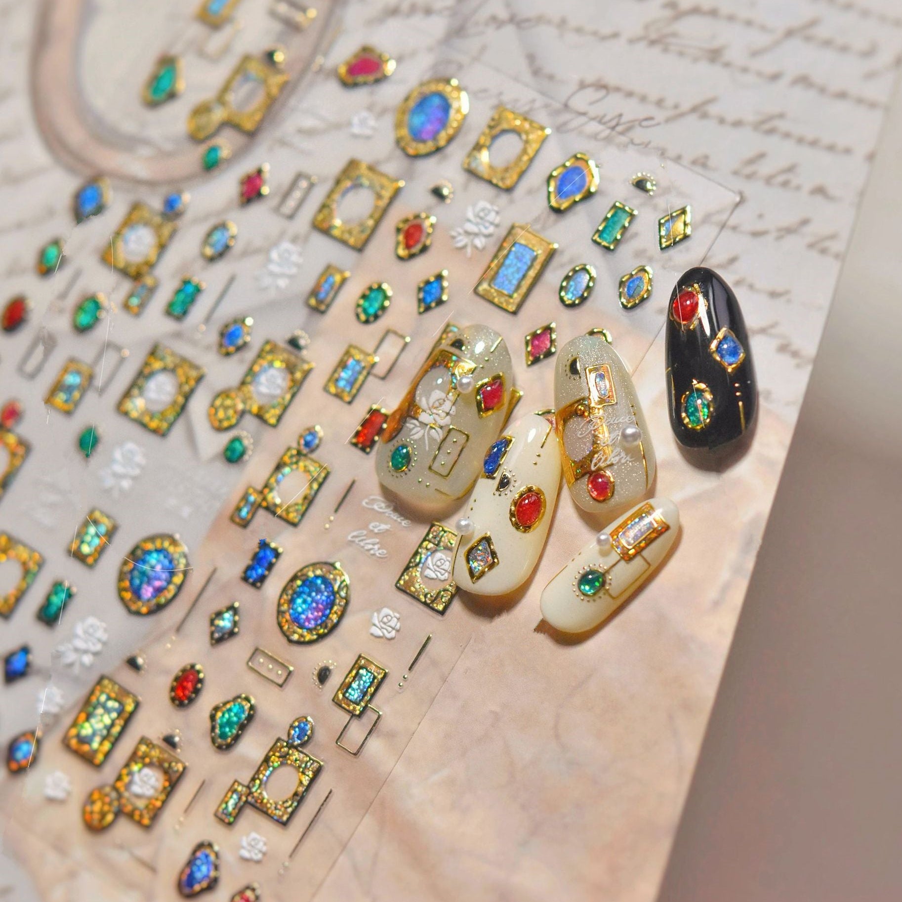 Vintage Gold Frame Gem Nail Art Stickers MS740