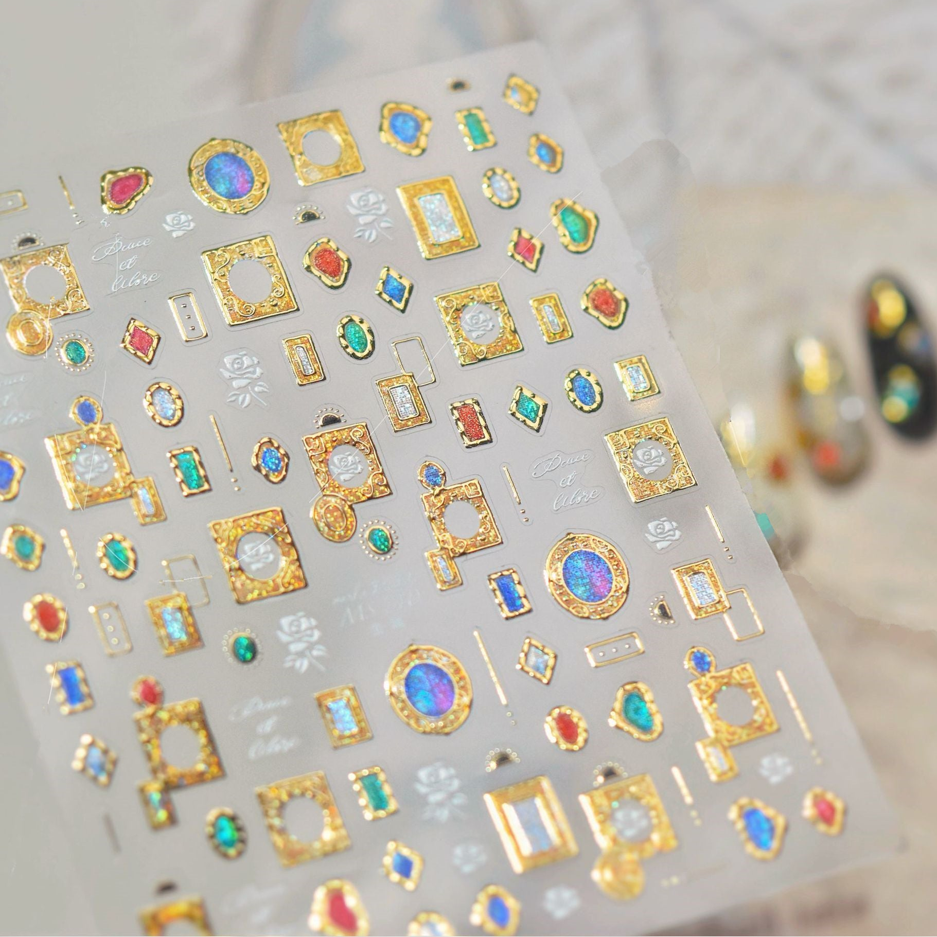 Vintage Gold Frame Gem Nail Art Stickers MS740