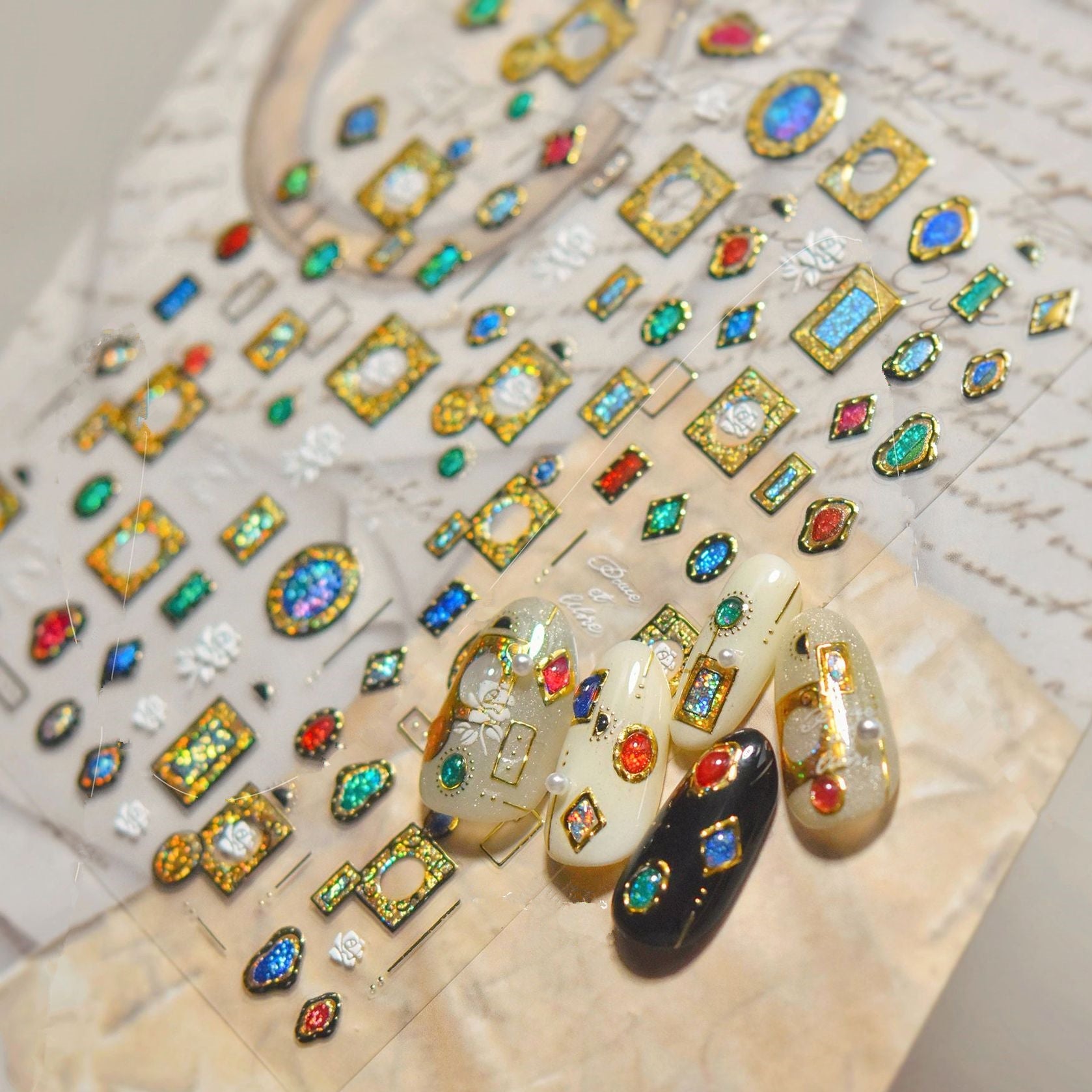 Vintage Gold Frame Gem Nail Art Stickers MS740