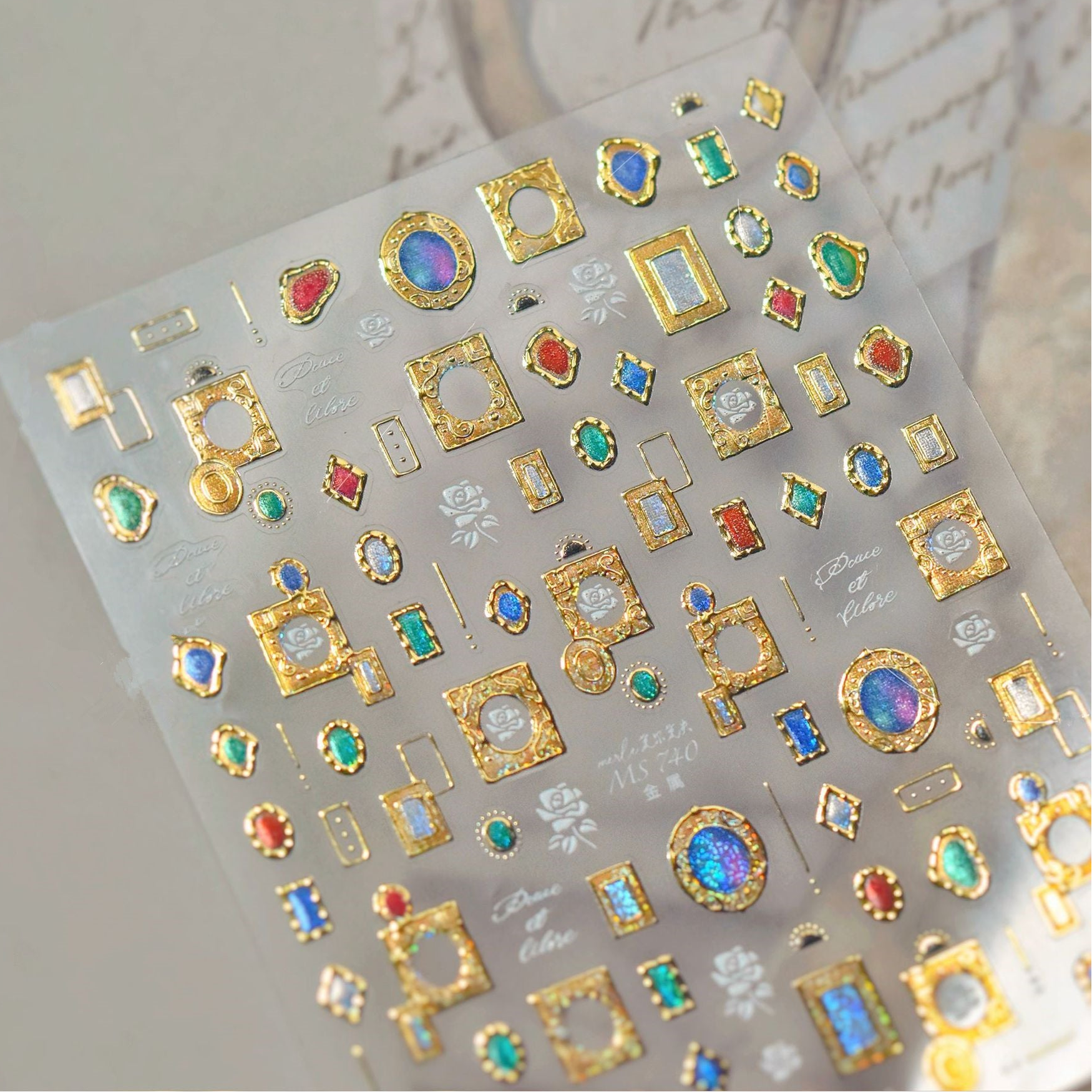 Vintage Gold Frame Gem Nail Art Stickers MS740