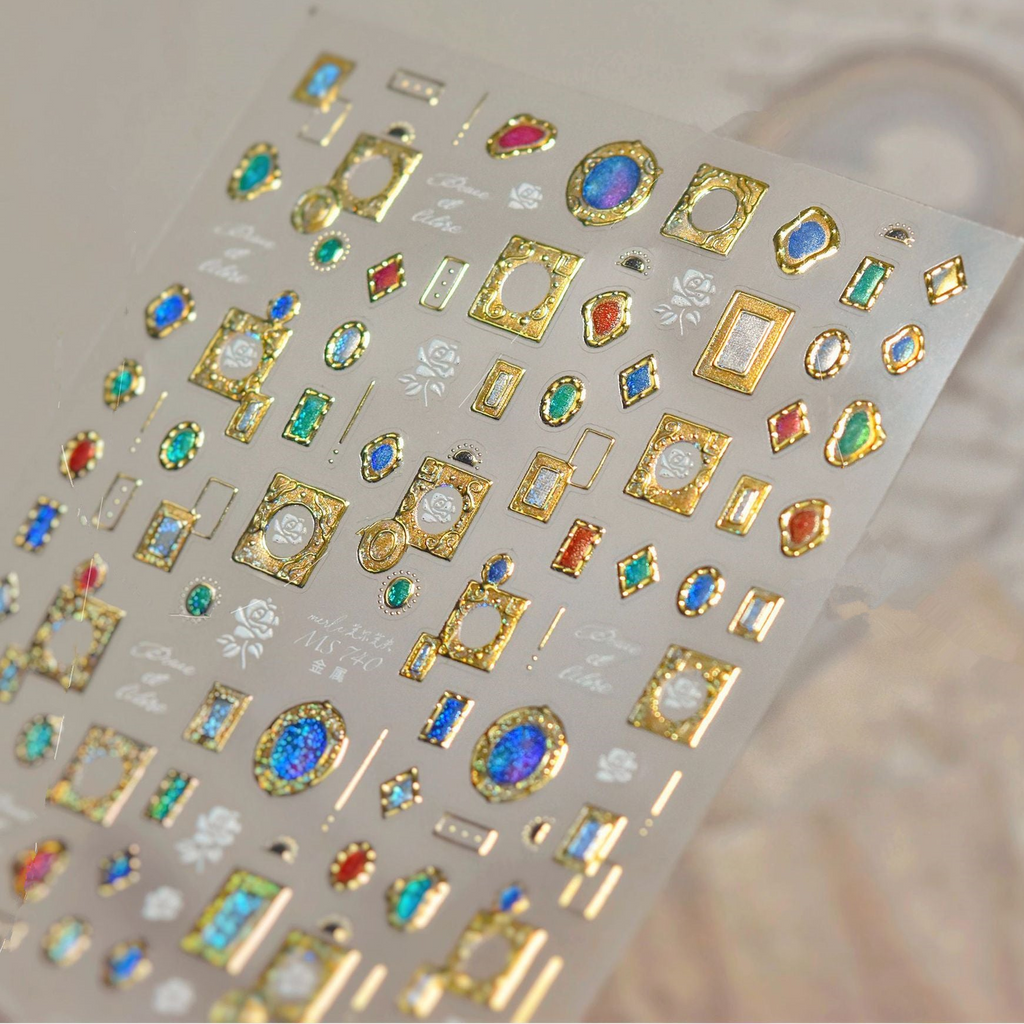 Vintage Gold Frame Gem Nail Art Stickers MS740