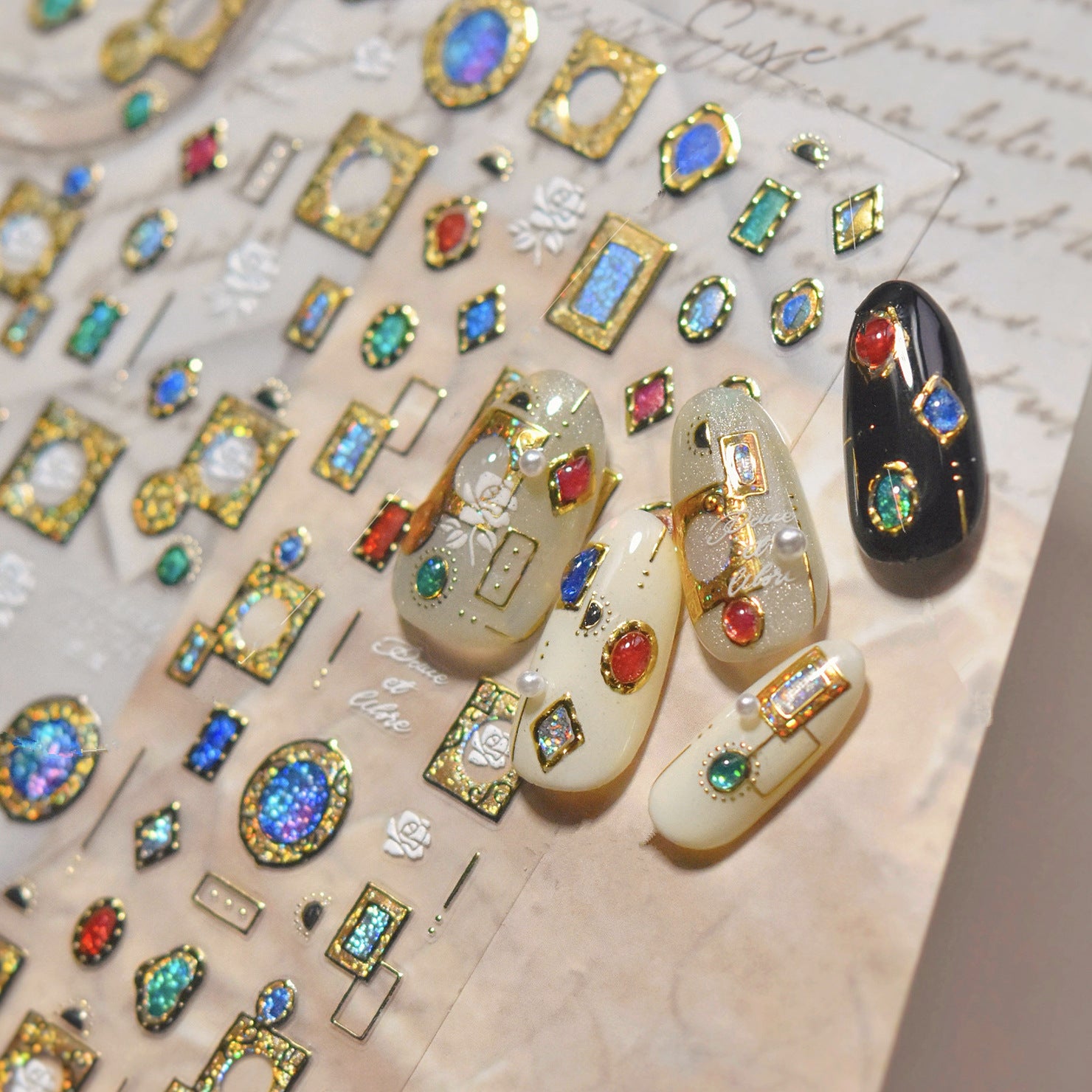 Vintage Gold Frame Gem Nail Art Stickers MS740