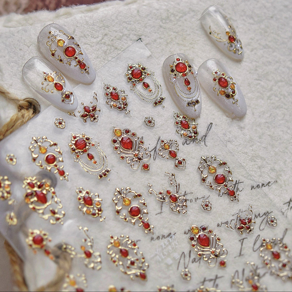 Vintage Gold Gemstone Nail Stickers for DIY Manicure MS898