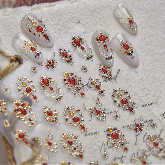 Vintage Gold Gemstone Nail Stickers for DIY Manicure MS898
