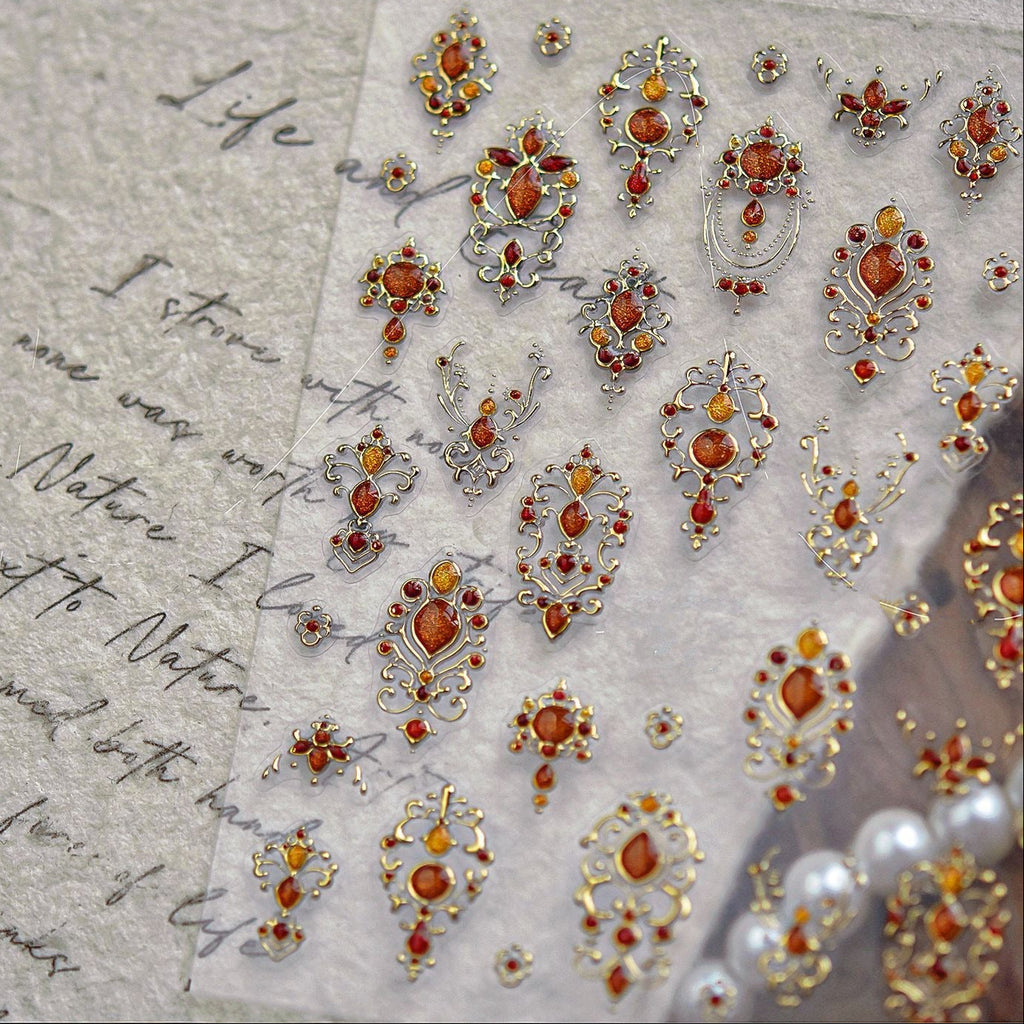 Vintage Gold Gemstone Nail Stickers for DIY Manicure MS898