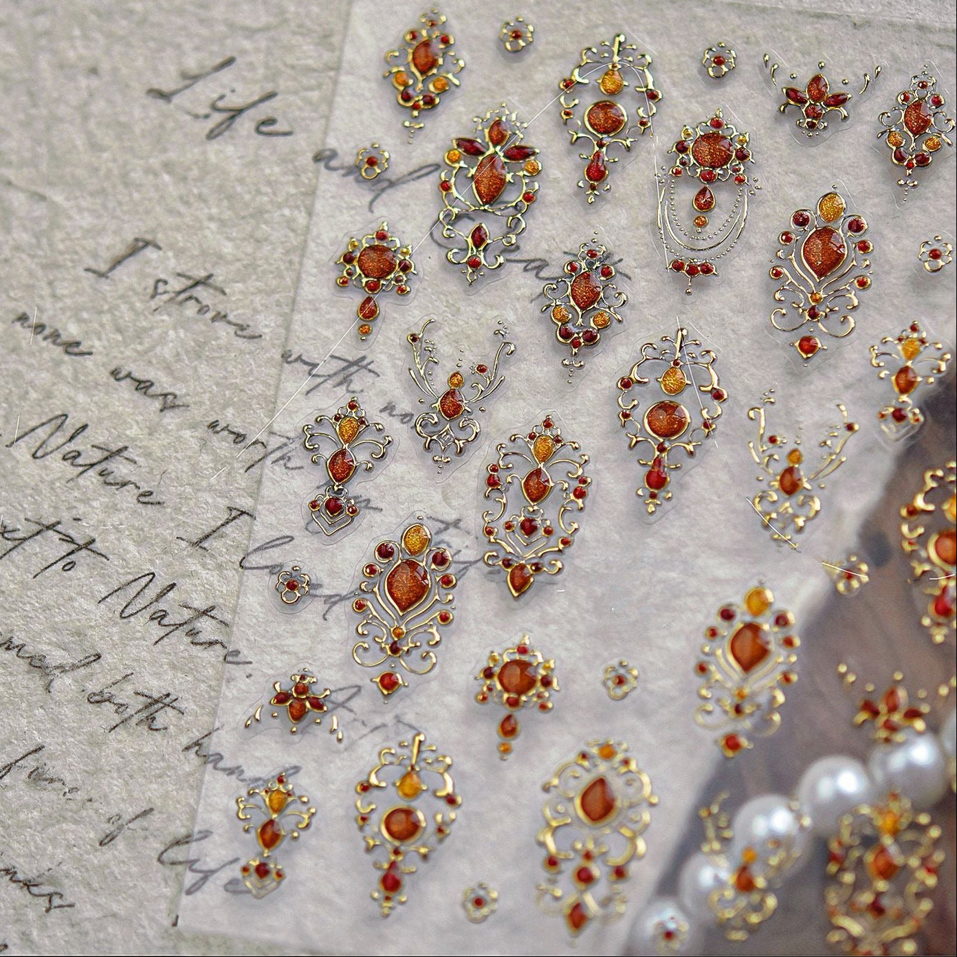 Vintage Gold Gemstone Nail Stickers for DIY Manicure MS898