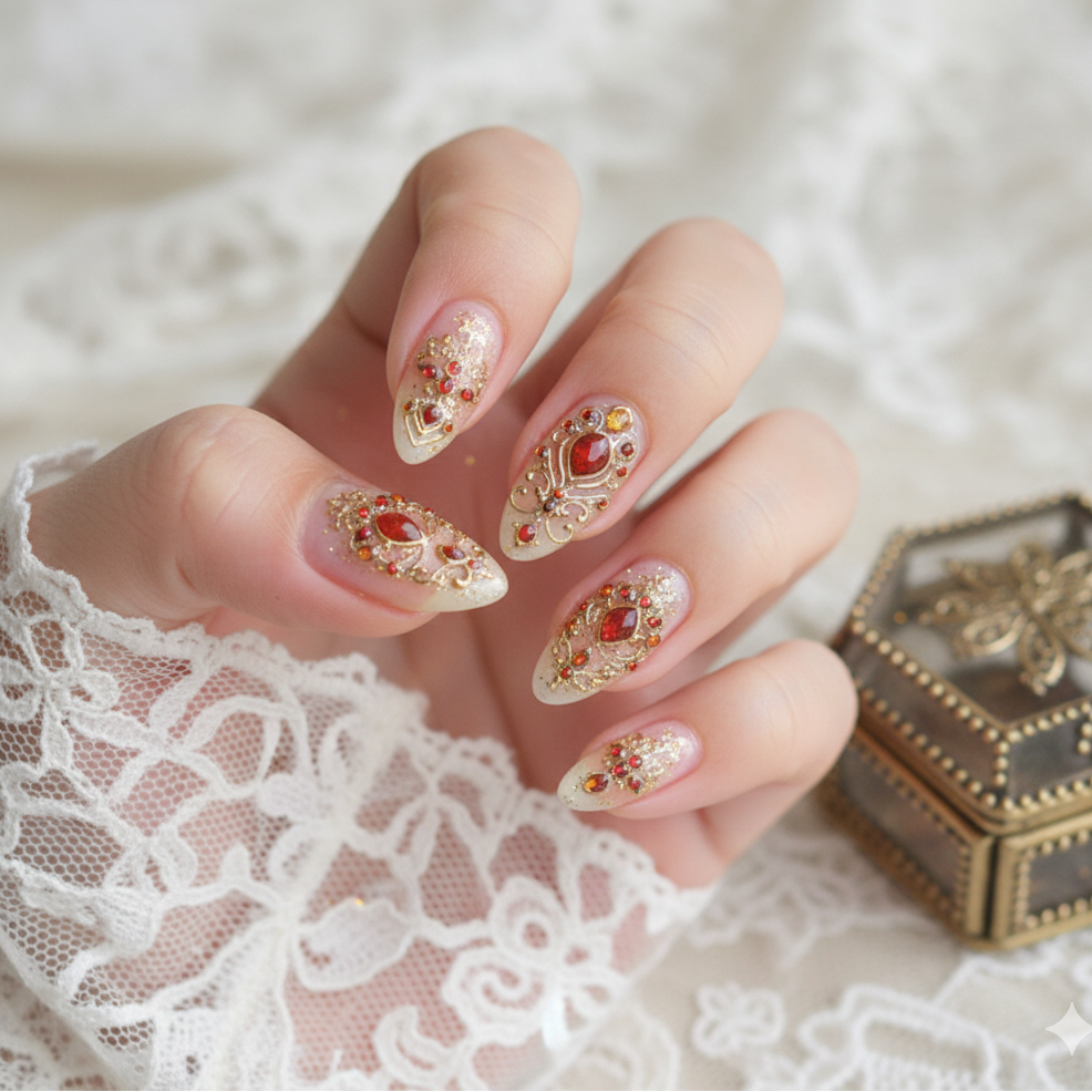 Vintage Gold Gemstone Nail Stickers for DIY Manicure MS898