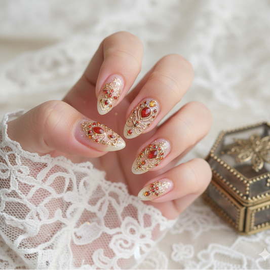 Vintage Gold Gemstone Nail Stickers for DIY Manicure MS898