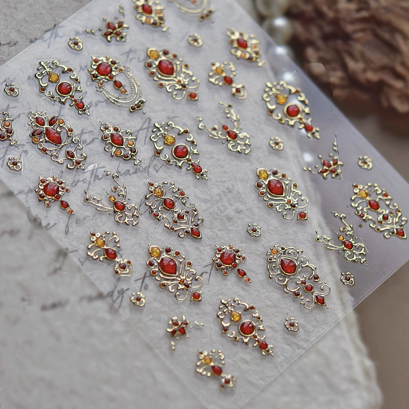 Vintage Gold Gemstone Nail Stickers for DIY Manicure MS898