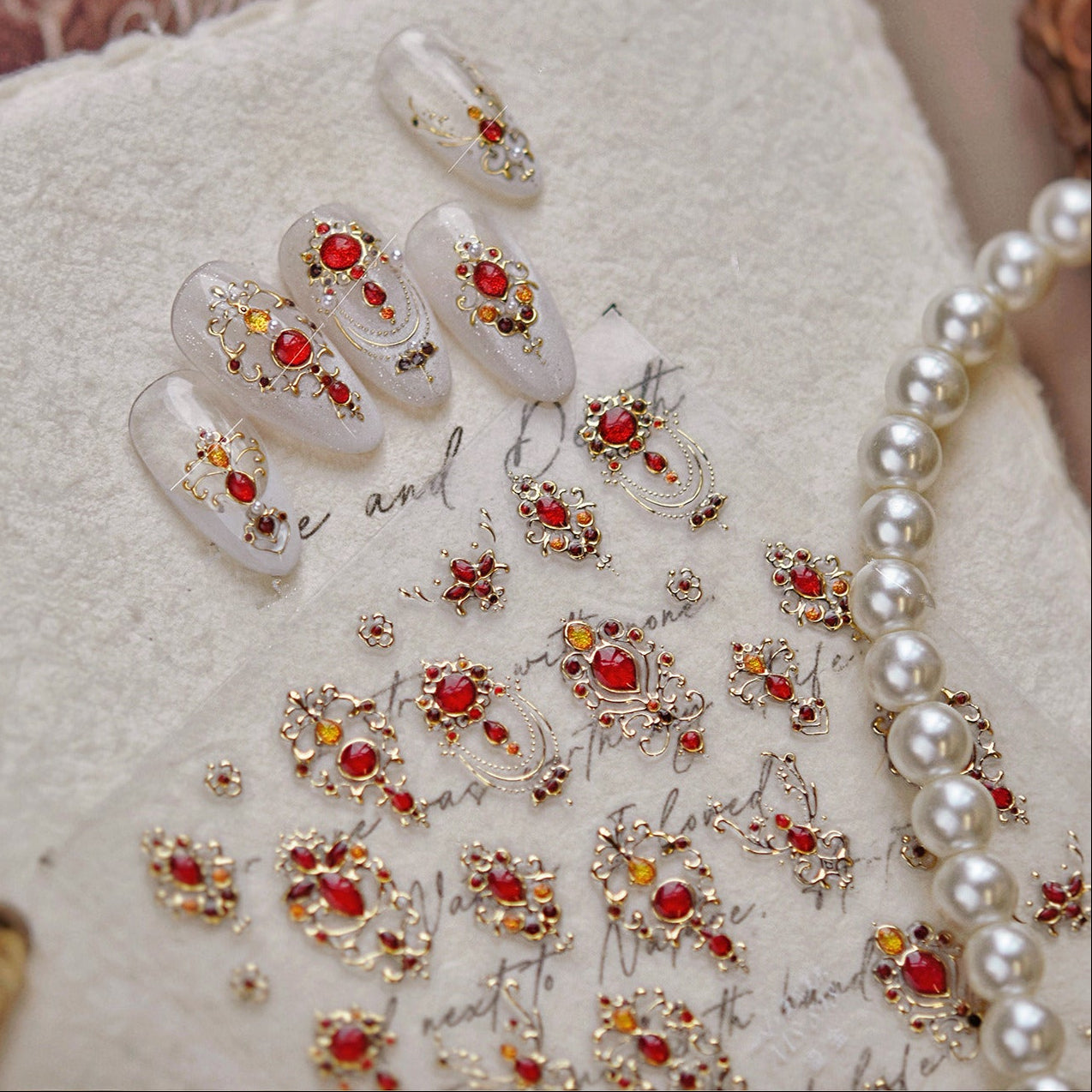 Vintage Gold Gemstone Nail Stickers for DIY Manicure MS898