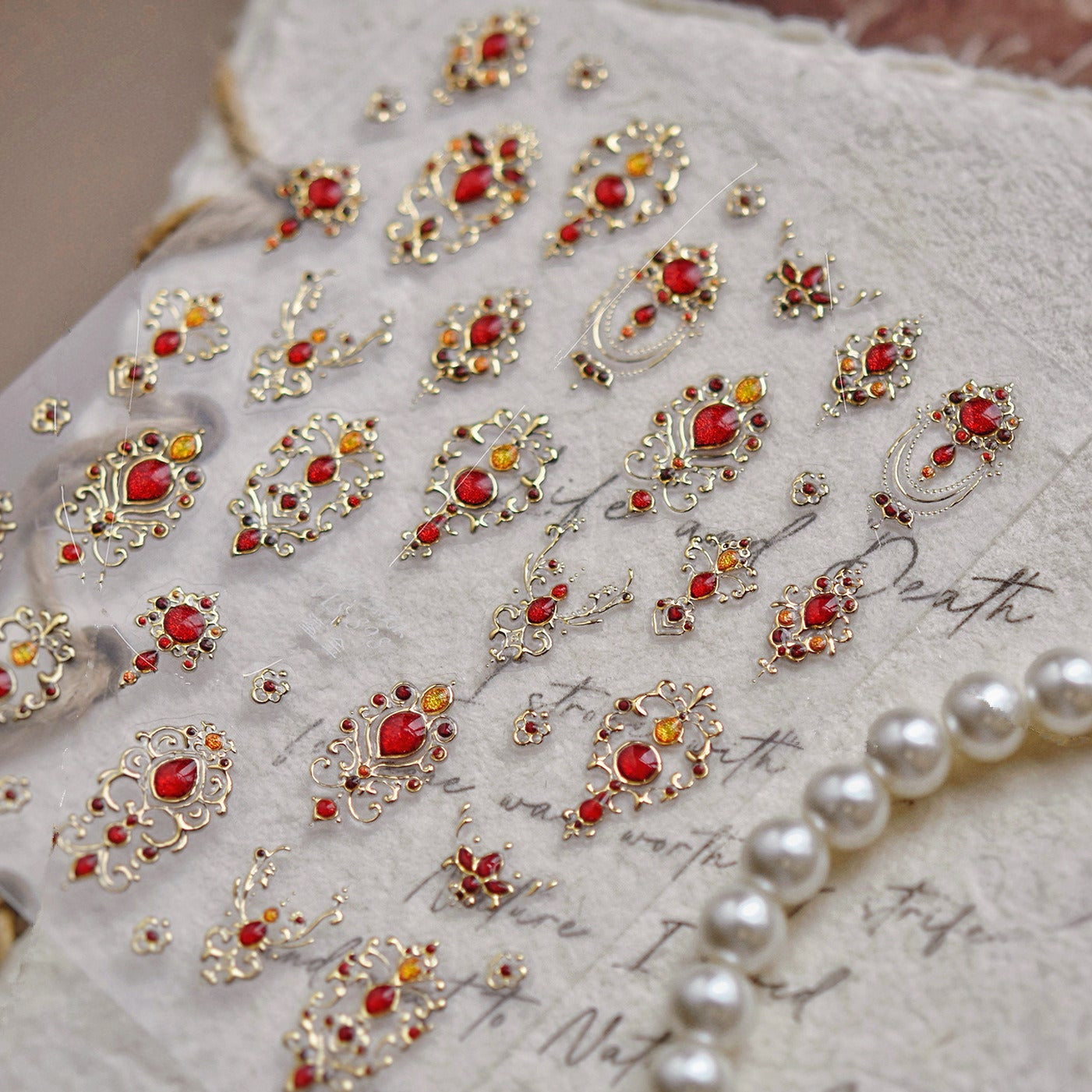 Vintage Gold Gemstone Nail Stickers for DIY Manicure MS898