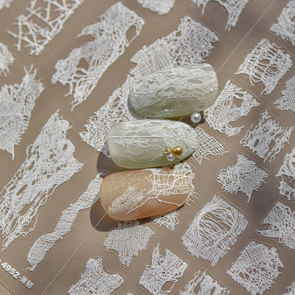 Vintage Lace Nail Stickers - Broken Net Design Decals 4952