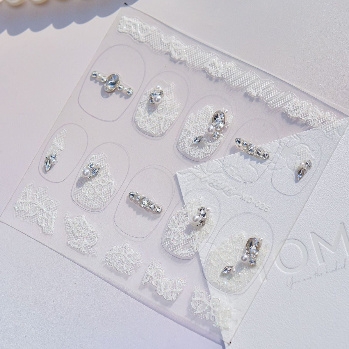 Vintage Lace Rhinestone Nail Stickers – Pre-Arranged Self-Adhesive Nail Gems MD025