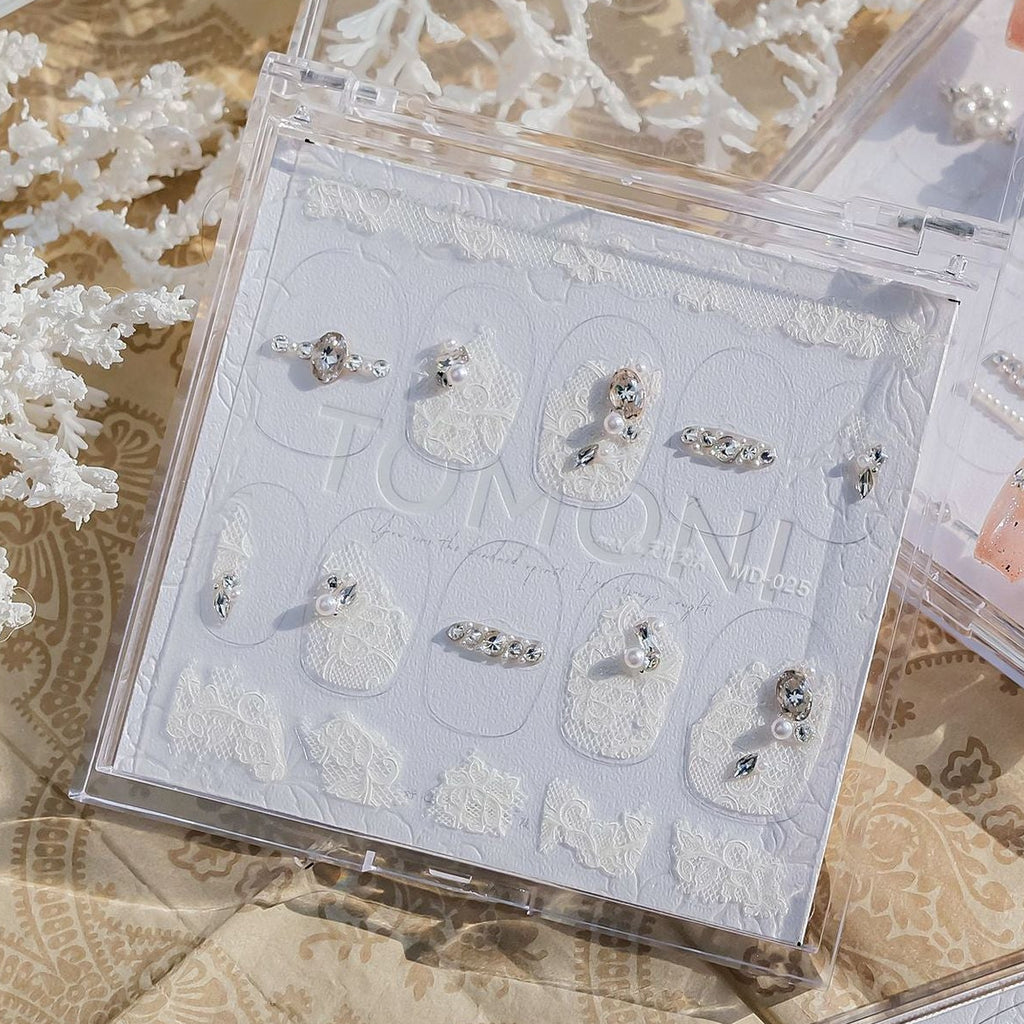 Vintage Lace Rhinestone Nail Stickers – Pre-Arranged Self-Adhesive Nail Gems MD025