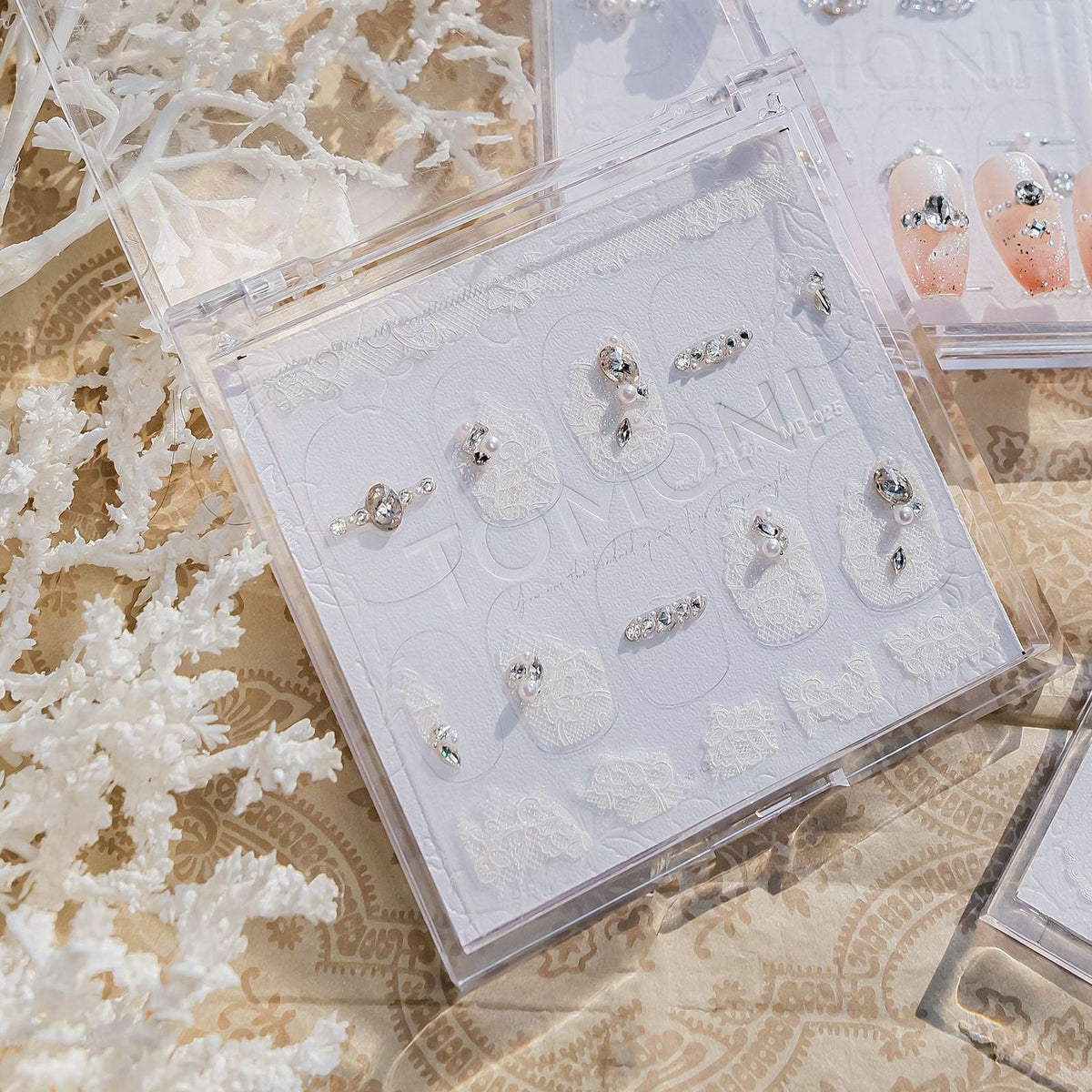 Vintage Lace Rhinestone Nail Stickers – Pre-Arranged Self-Adhesive Nail Gems MD025