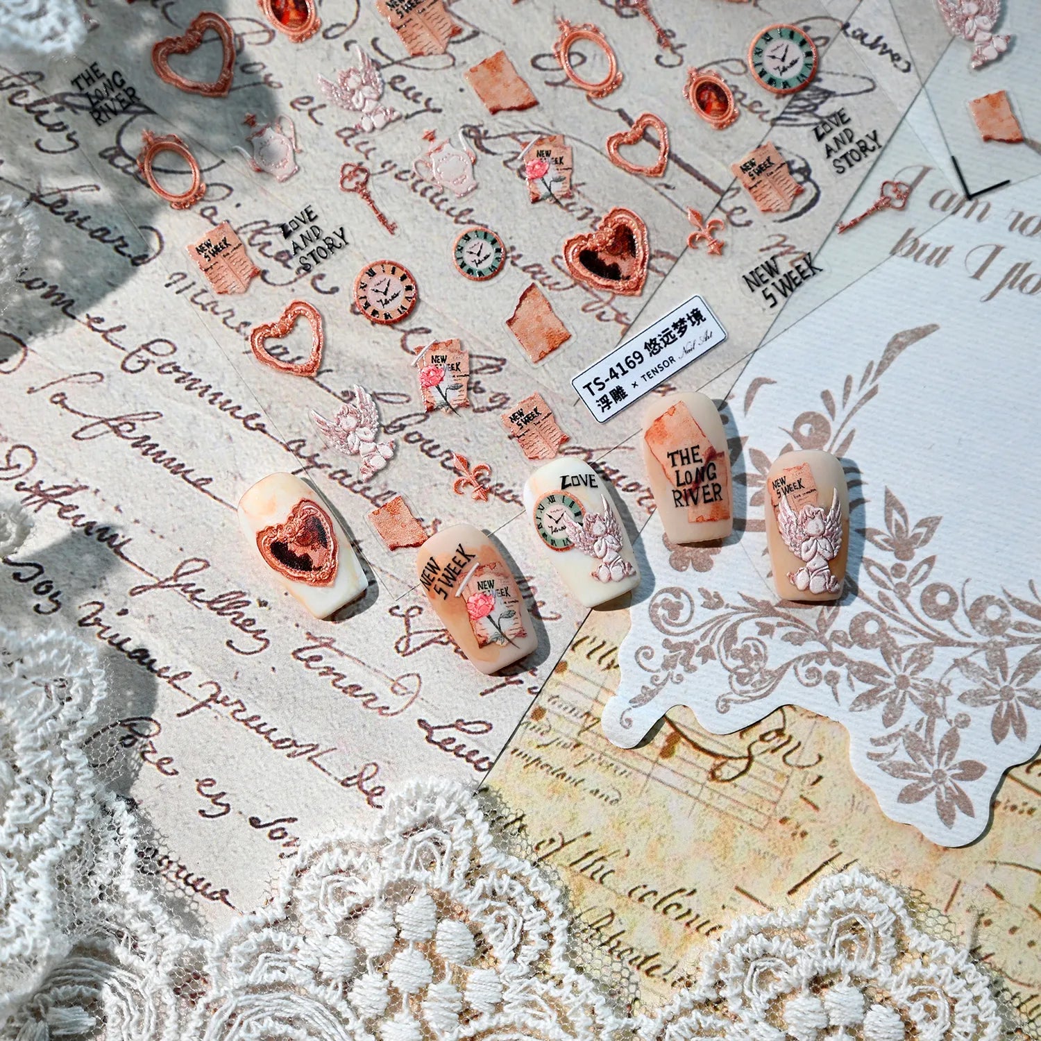 Vintage Love Story 3D Nail Stickers - Retro Romantic Steampunk Decals TS4169