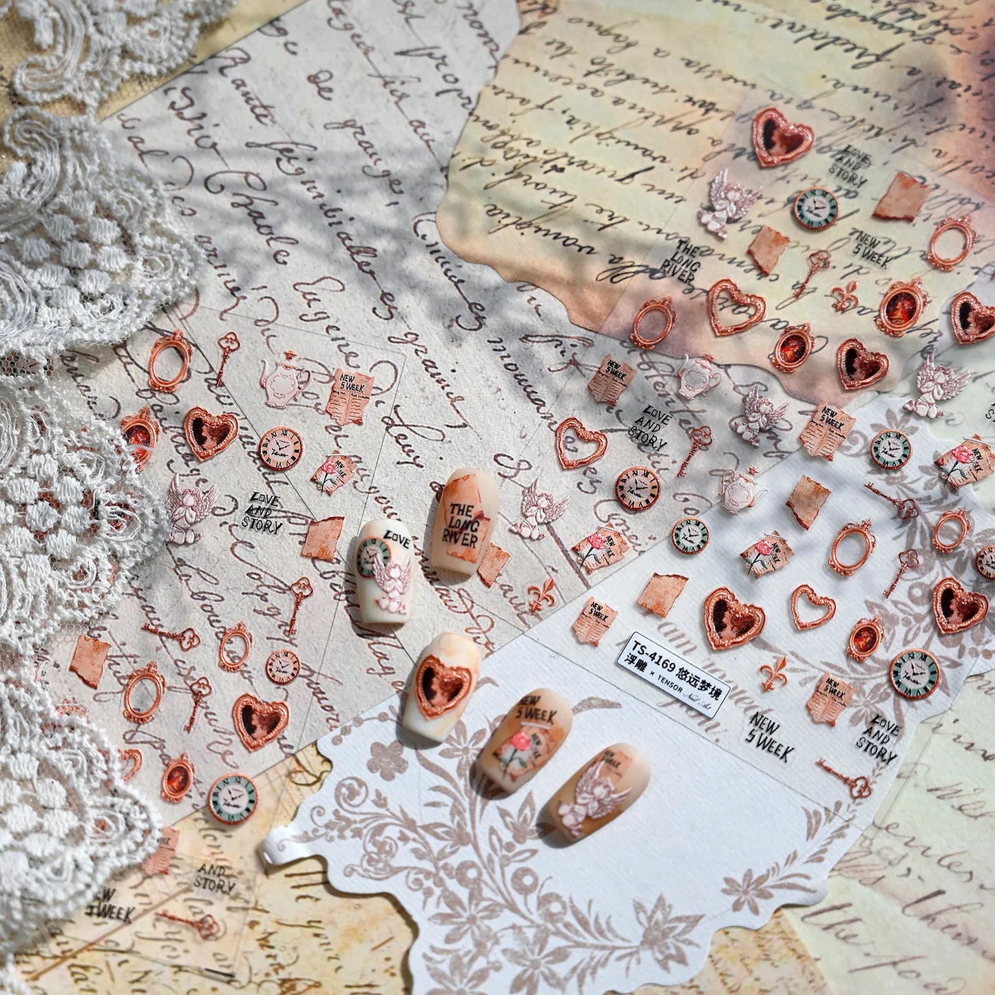 Vintage Love Story 3D Nail Stickers - Retro Romantic Steampunk Decals TS4169