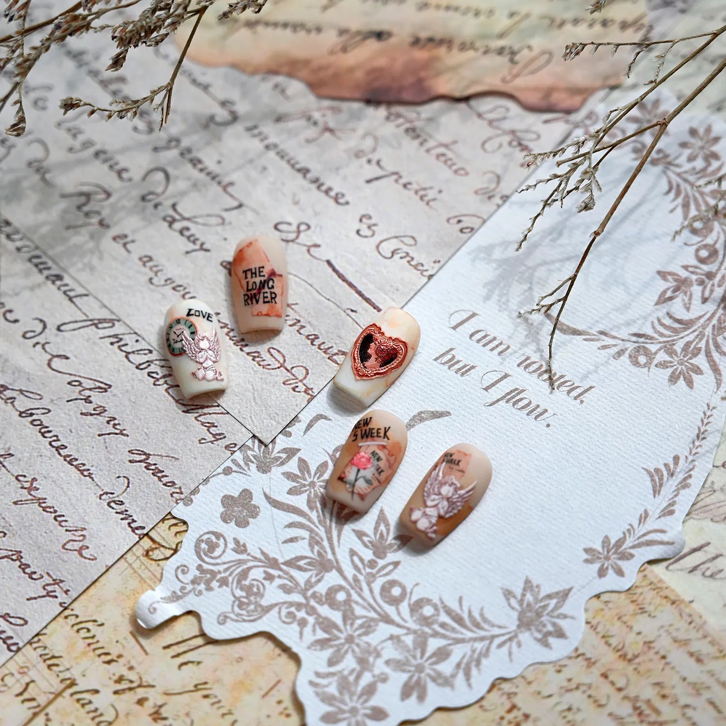 Vintage Love Story 3D Nail Stickers - Retro Romantic Steampunk Decals TS4169