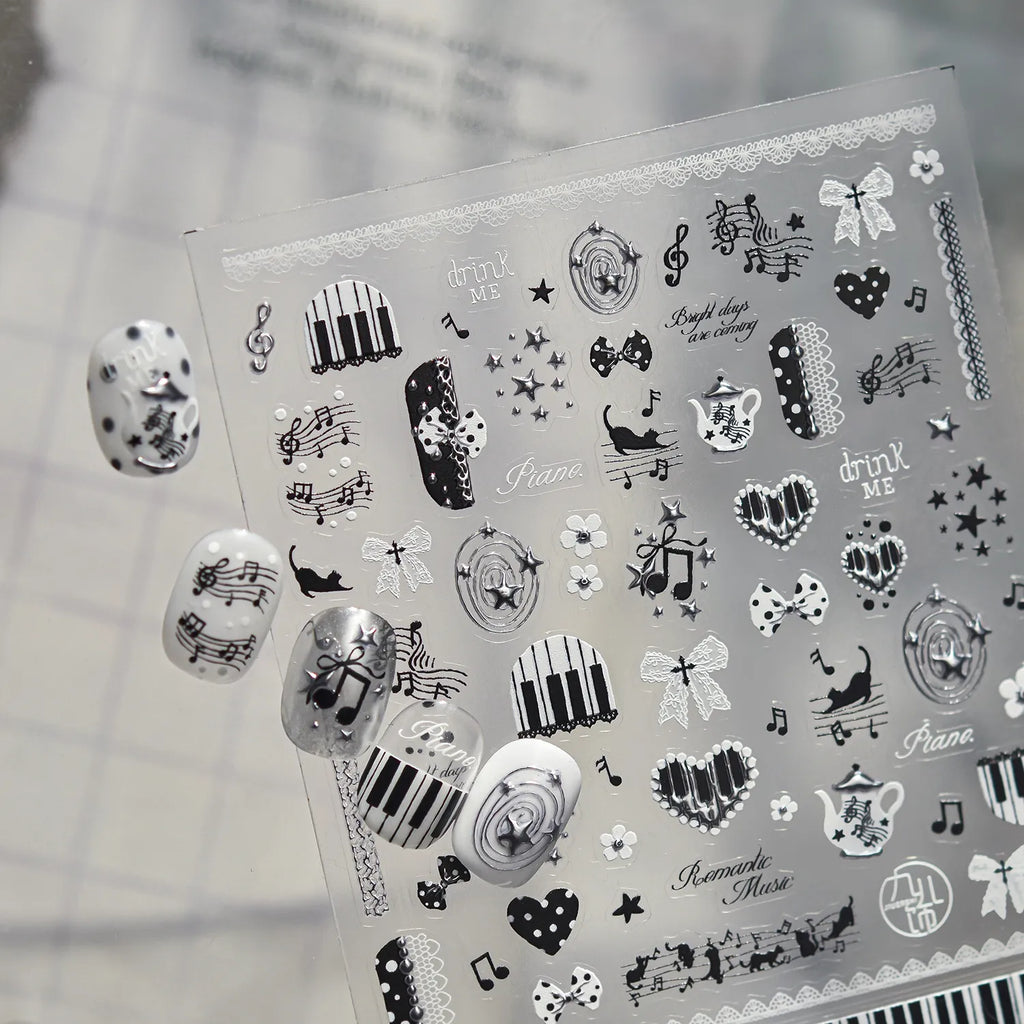 Vintage Music Note & Cat Nail Stickers