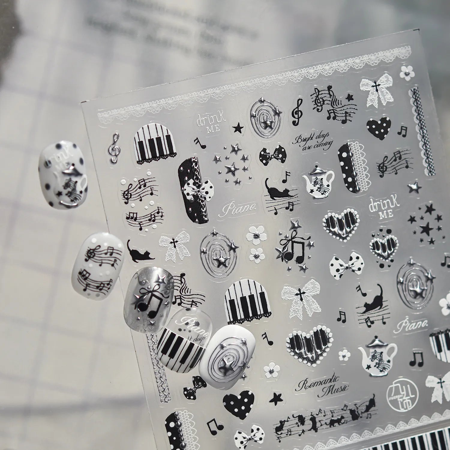 Vintage Music Note & Cat Nail Stickers